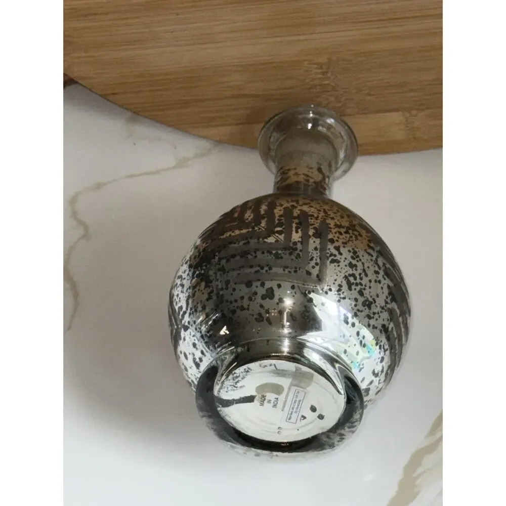 Vintage 2010’s Mercury Etched Leaf Glass Bottle Vase 4.5ʺW × 8.75ʺH India